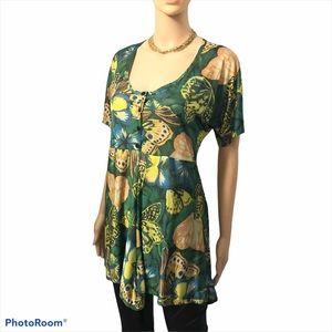 Vintage Yes Brazil Tropical Green Tunic Dress Sz M